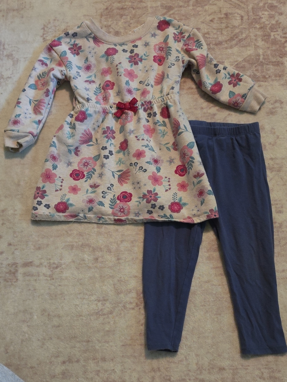 Floral Bow Tunic & Navy Leggings Set